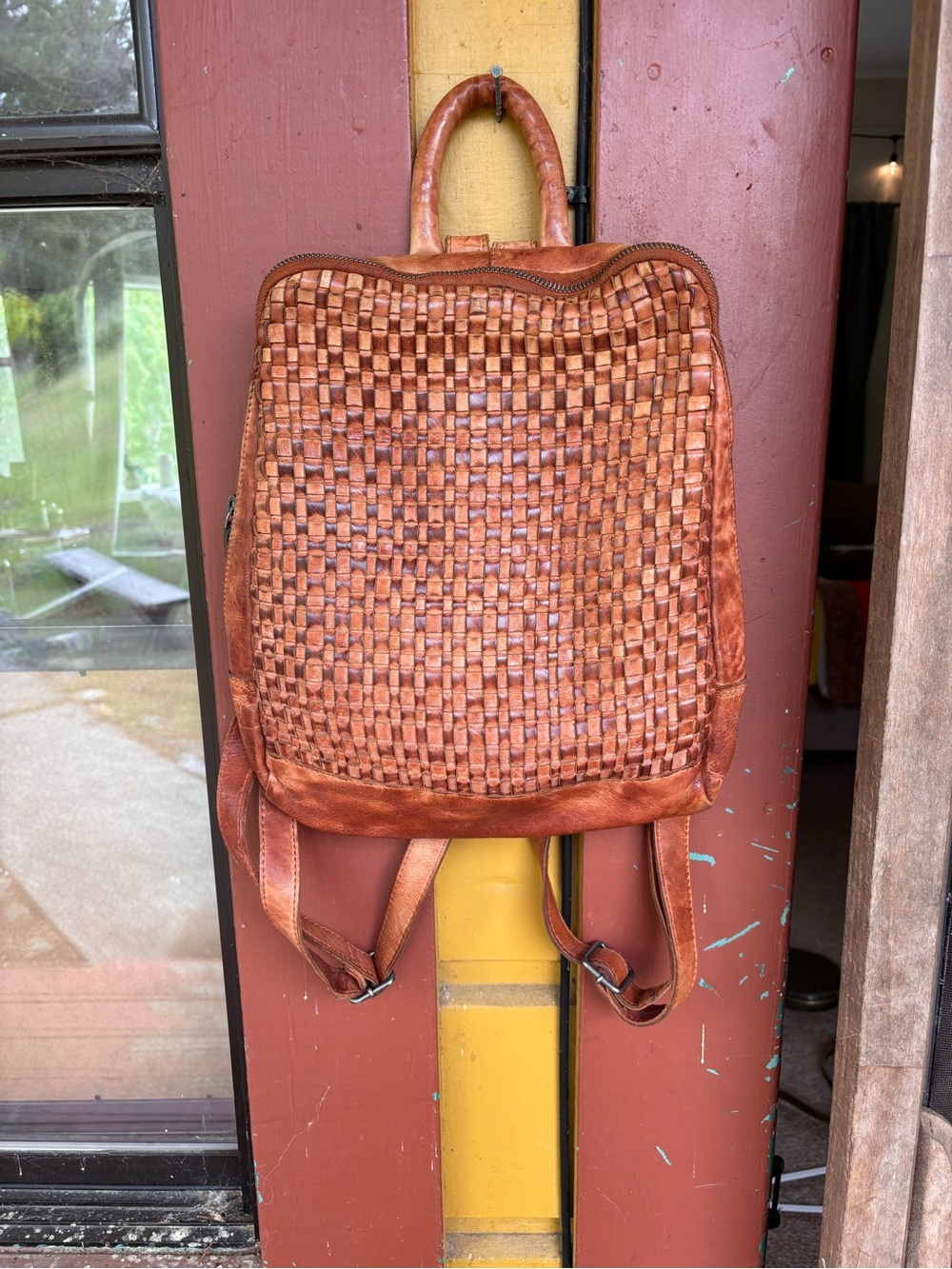 Woven Leather Backpack - Brown
